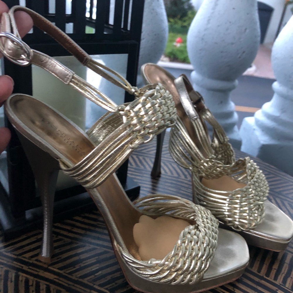 Donna Karan Collection Gold basketweave heels.